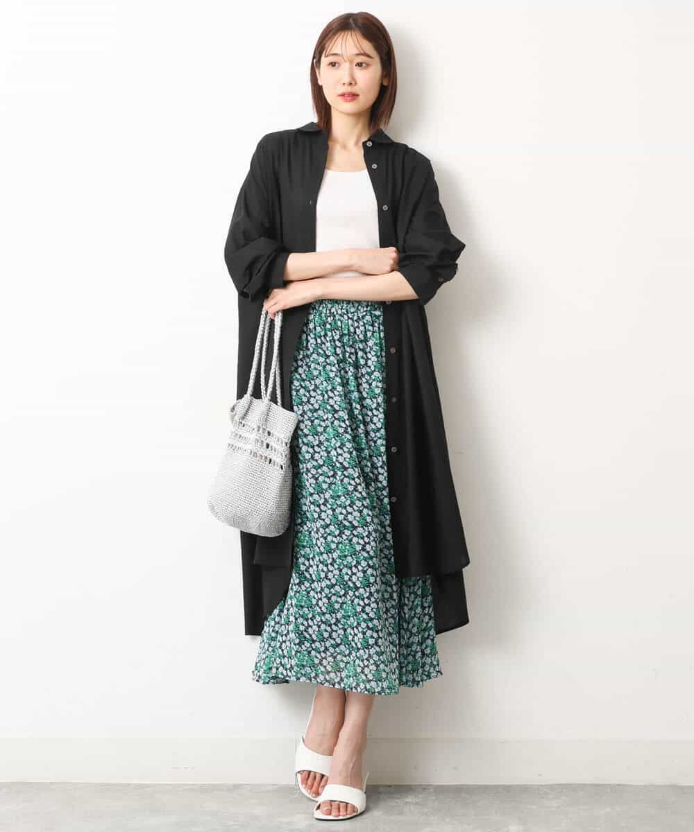 FKHGS06140 MK MICHEL KLEIN(MK ミッシェルクラン) 小花柄シフォンスカート/洗える グリーン