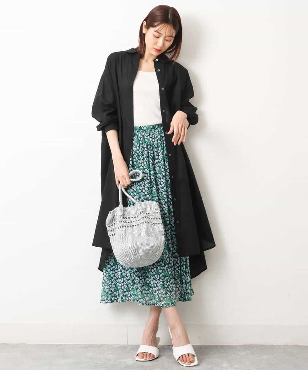 FKHGS06140 MK MICHEL KLEIN(MK ミッシェルクラン) 小花柄シフォンスカート/洗える グリーン