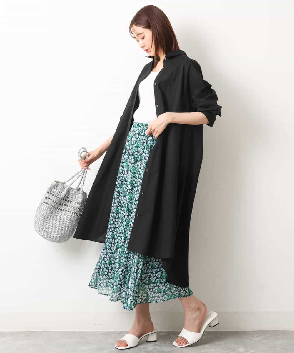 FKHGS06140 MK MICHEL KLEIN(MK ミッシェルクラン) 小花柄シフォンスカート/洗える グリーン