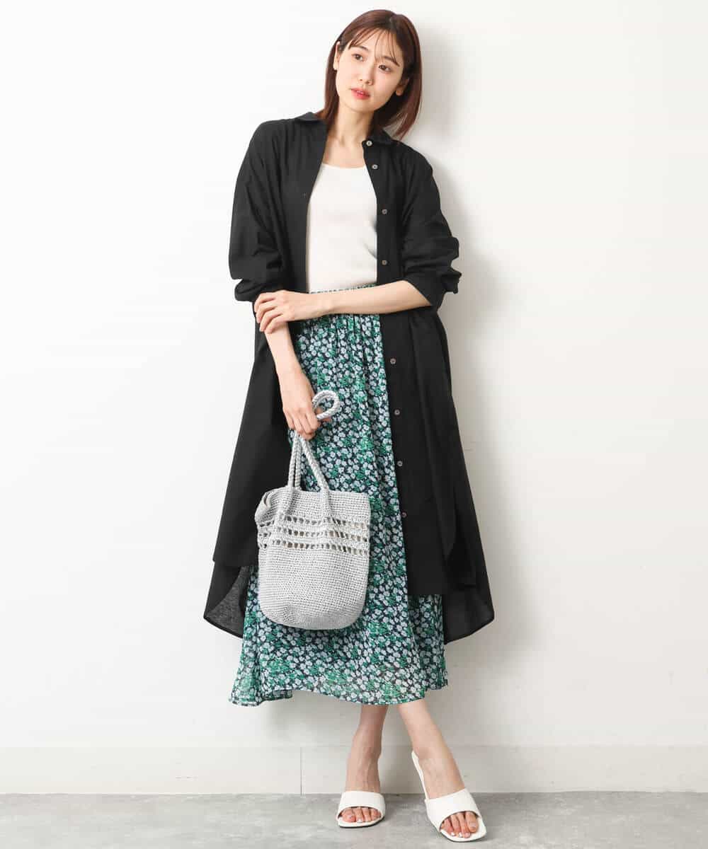 FKHGS06140 MK MICHEL KLEIN(MK ミッシェルクラン) 小花柄シフォンスカート/洗える グリーン