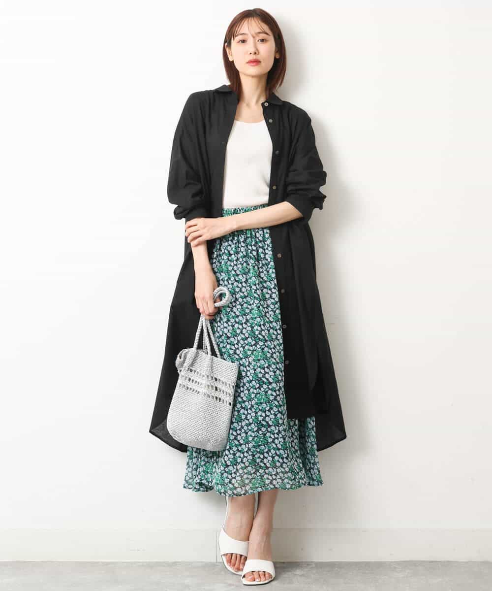 FKHGS06140 MK MICHEL KLEIN(MK ミッシェルクラン) 小花柄シフォンスカート/洗える グリーン