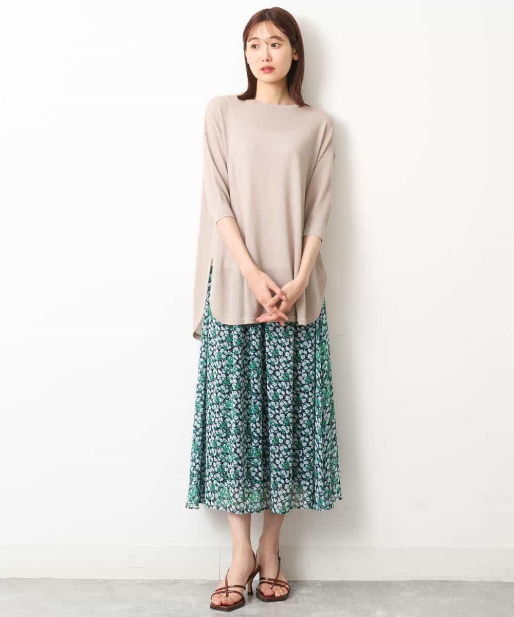 FKHGS06140 MK MICHEL KLEIN(MK ミッシェルクラン) 小花柄シフォンスカート/洗える グリーン