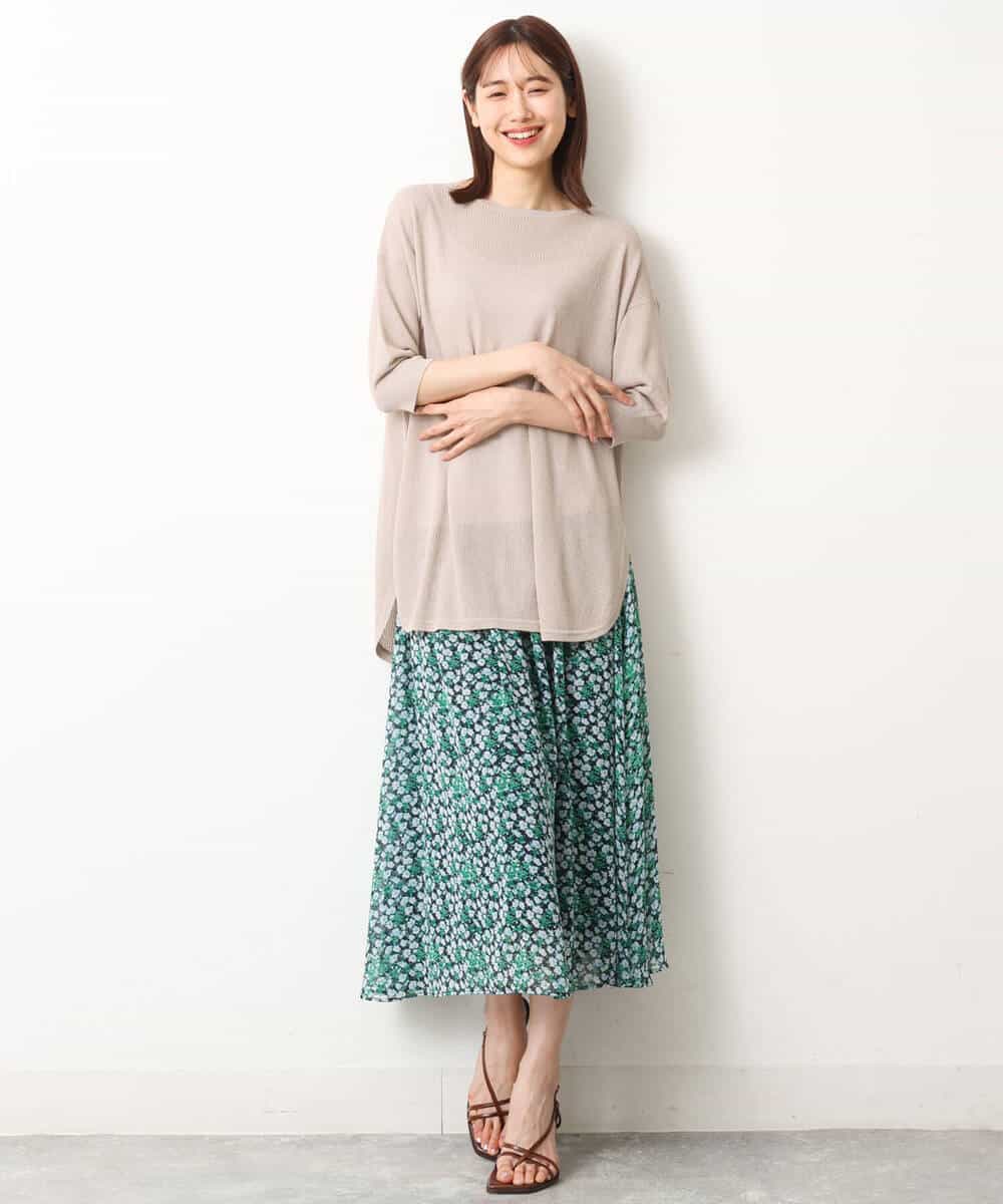 FKHGS06140 MK MICHEL KLEIN(MK ミッシェルクラン) 小花柄シフォンスカート/洗える グリーン