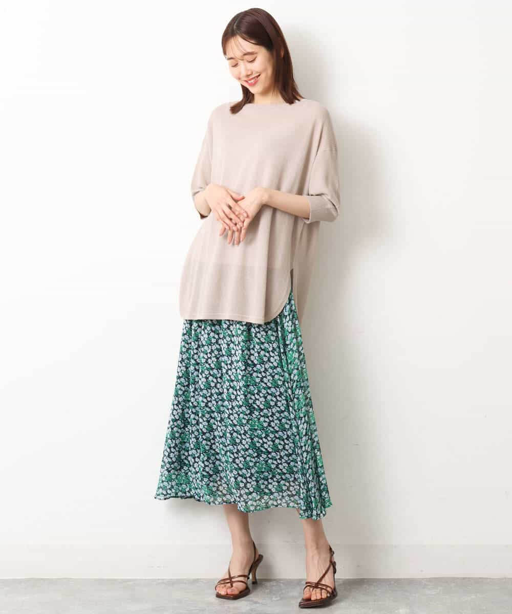 FKHGS06140 MK MICHEL KLEIN(MK ミッシェルクラン) 小花柄シフォンスカート/洗える グリーン