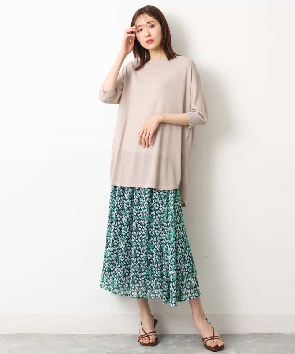 FKHGS06140 MK MICHEL KLEIN(MK ミッシェルクラン) 小花柄シフォンスカート/洗える グリーン