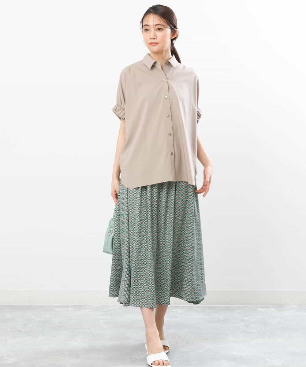 FKHGS07140 MK MICHEL KLEIN(MK ミッシェルクラン) 幾何柄スカート/洗える ピンクベージュ