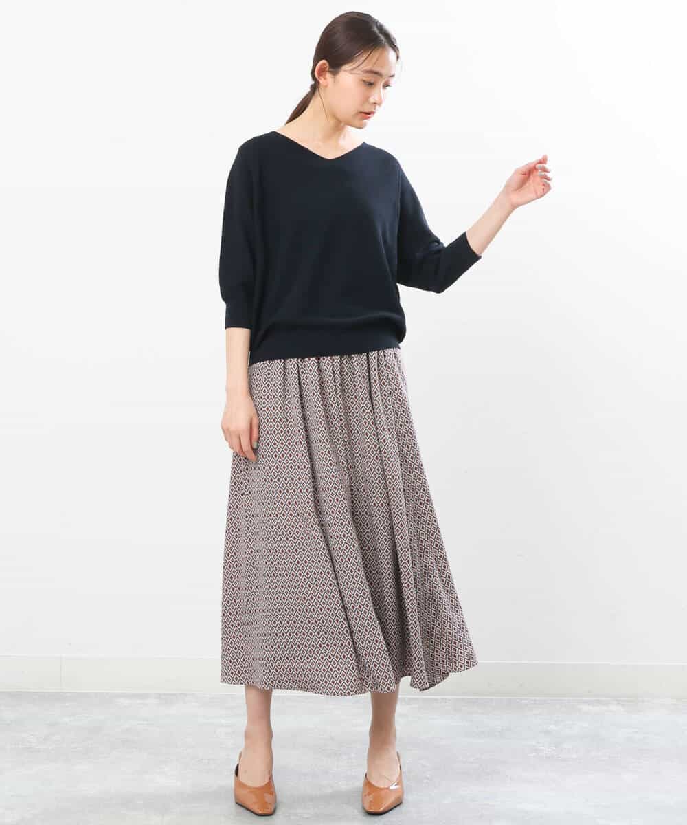 FKHGS07140 MK MICHEL KLEIN(MK ミッシェルクラン) 幾何柄スカート/洗える ピンクベージュ