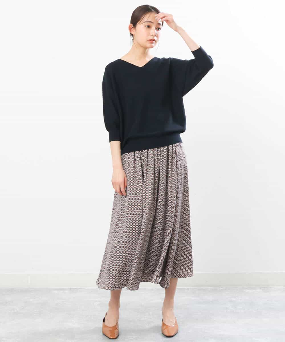 FKHGS07140 MK MICHEL KLEIN(MK ミッシェルクラン) 幾何柄スカート/洗える ピンクベージュ