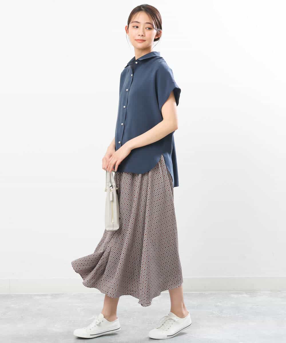 FKHGS07140 MK MICHEL KLEIN(MK ミッシェルクラン) 幾何柄スカート/洗える ピンクベージュ