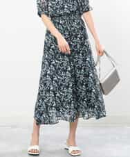 FKHGS08140 MK MICHEL KLEIN(MK ミッシェルクラン) 花柄シフォンスカート/洗える ネイビー