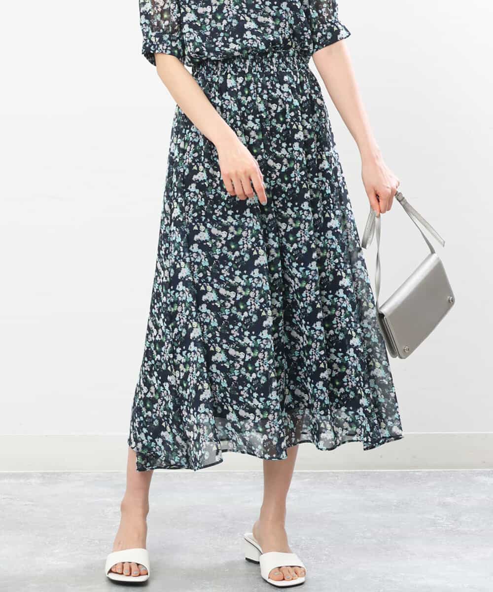 FKHGS08140 MK MICHEL KLEIN(MK ミッシェルクラン) 花柄シフォンスカート/洗える ネイビー