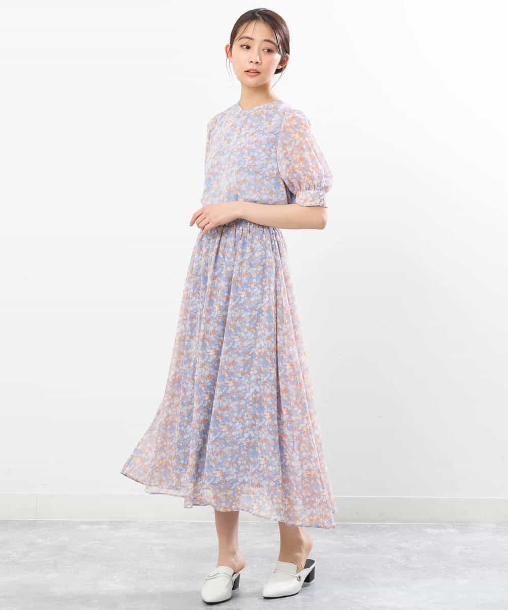 FKHGS08140 MK MICHEL KLEIN(MK ミッシェルクラン) 花柄シフォンスカート/洗える ネイビー