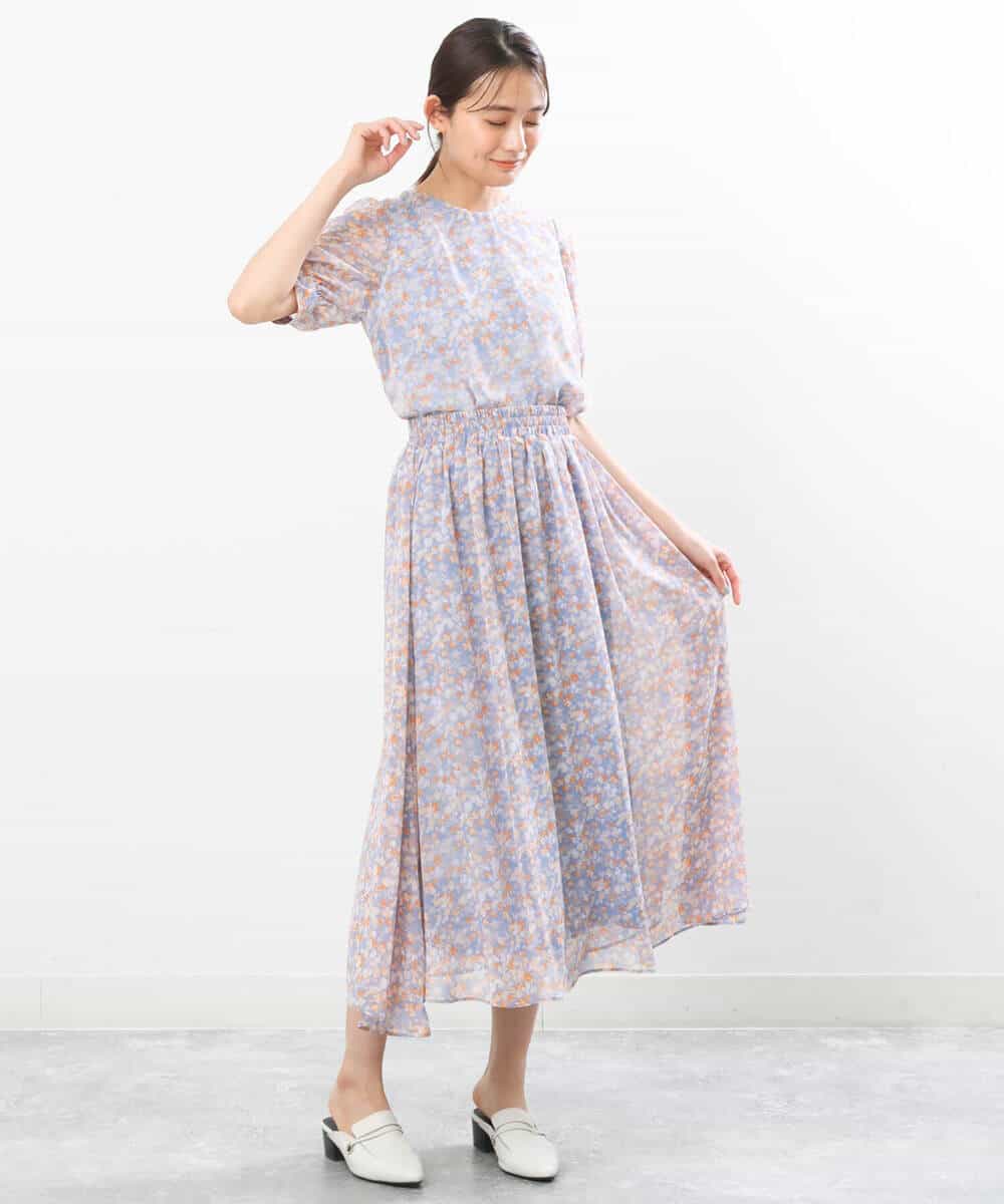 FKHGS08140 MK MICHEL KLEIN(MK ミッシェルクラン) 花柄シフォンスカート/洗える ネイビー
