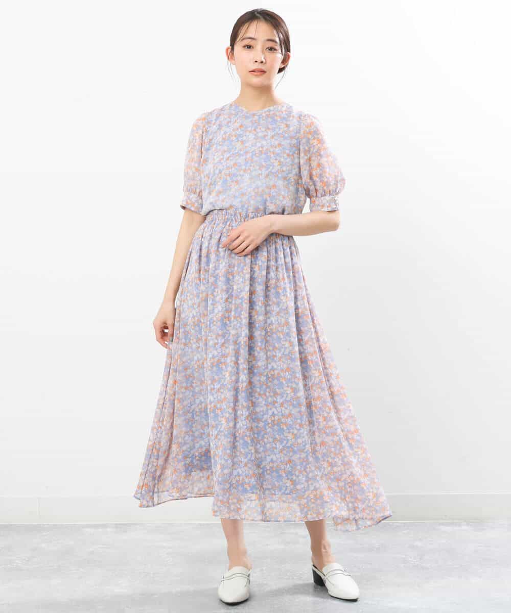 FKHGS08140 MK MICHEL KLEIN(MK ミッシェルクラン) 花柄シフォンスカート/洗える ネイビー