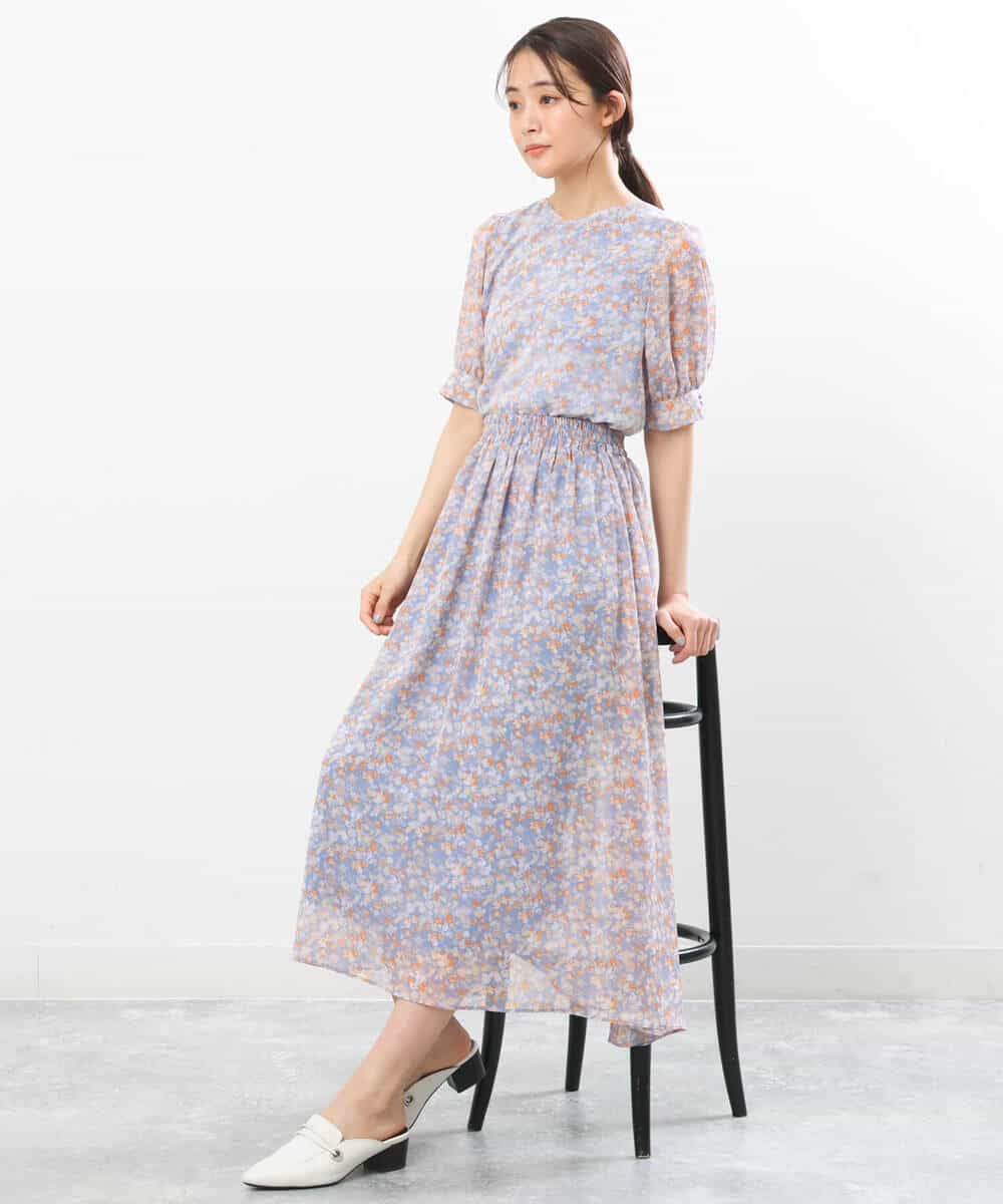 FKHGS08140 MK MICHEL KLEIN(MK ミッシェルクラン) 花柄シフォンスカート/洗える ネイビー