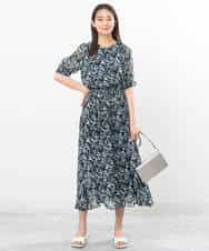 FKHGS08140 MK MICHEL KLEIN(MK ミッシェルクラン) 花柄シフォンスカート/洗える ネイビー