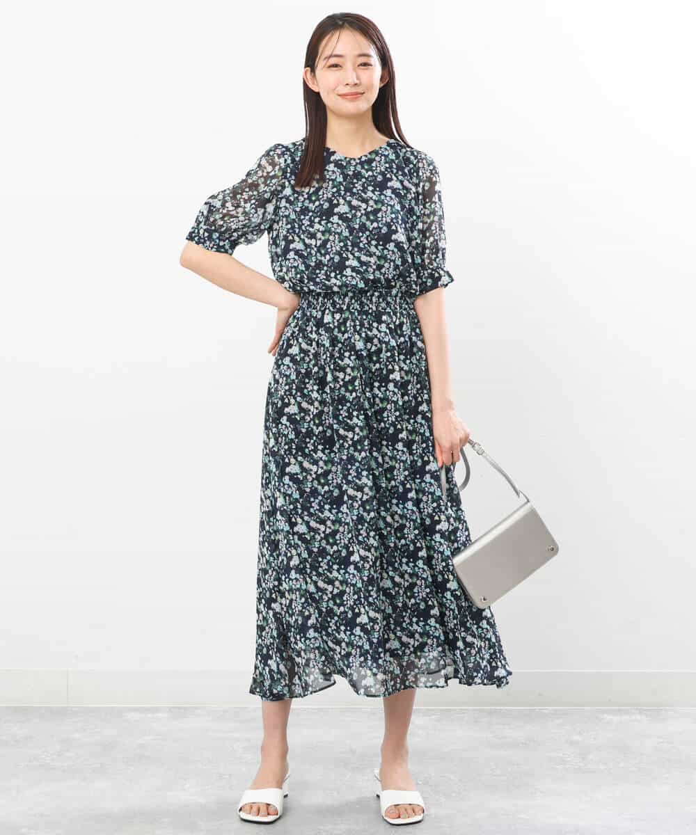 FKHGS08140 MK MICHEL KLEIN(MK ミッシェルクラン) 花柄シフォンスカート/洗える ネイビー