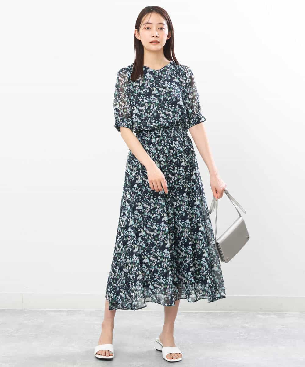 FKHGS08140 MK MICHEL KLEIN(MK ミッシェルクラン) 花柄シフォンスカート/洗える ネイビー