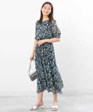 FKHGS08140 MK MICHEL KLEIN(MK ミッシェルクラン) 花柄シフォンスカート/洗える ネイビー