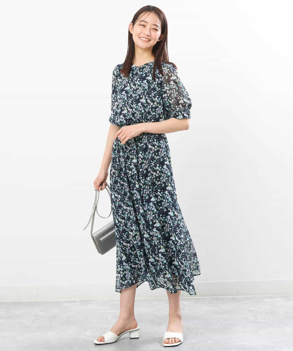 FKHGS08140 MK MICHEL KLEIN(MK ミッシェルクラン) 花柄シフォンスカート/洗える ネイビー