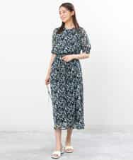 FKHGS08140 MK MICHEL KLEIN(MK ミッシェルクラン) 花柄シフォンスカート/洗える ネイビー