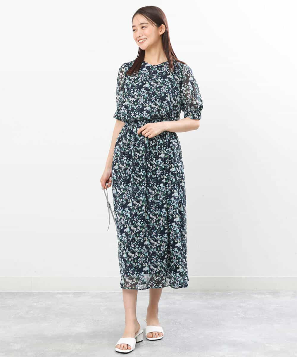 FKHGS08140 MK MICHEL KLEIN(MK ミッシェルクラン) 花柄シフォンスカート/洗える ネイビー