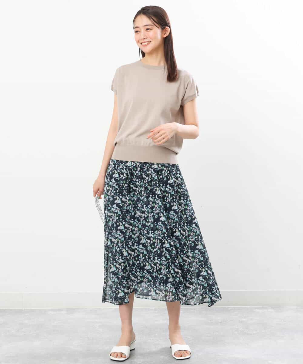 FKHGS08140 MK MICHEL KLEIN(MK ミッシェルクラン) 花柄シフォンスカート/洗える ネイビー