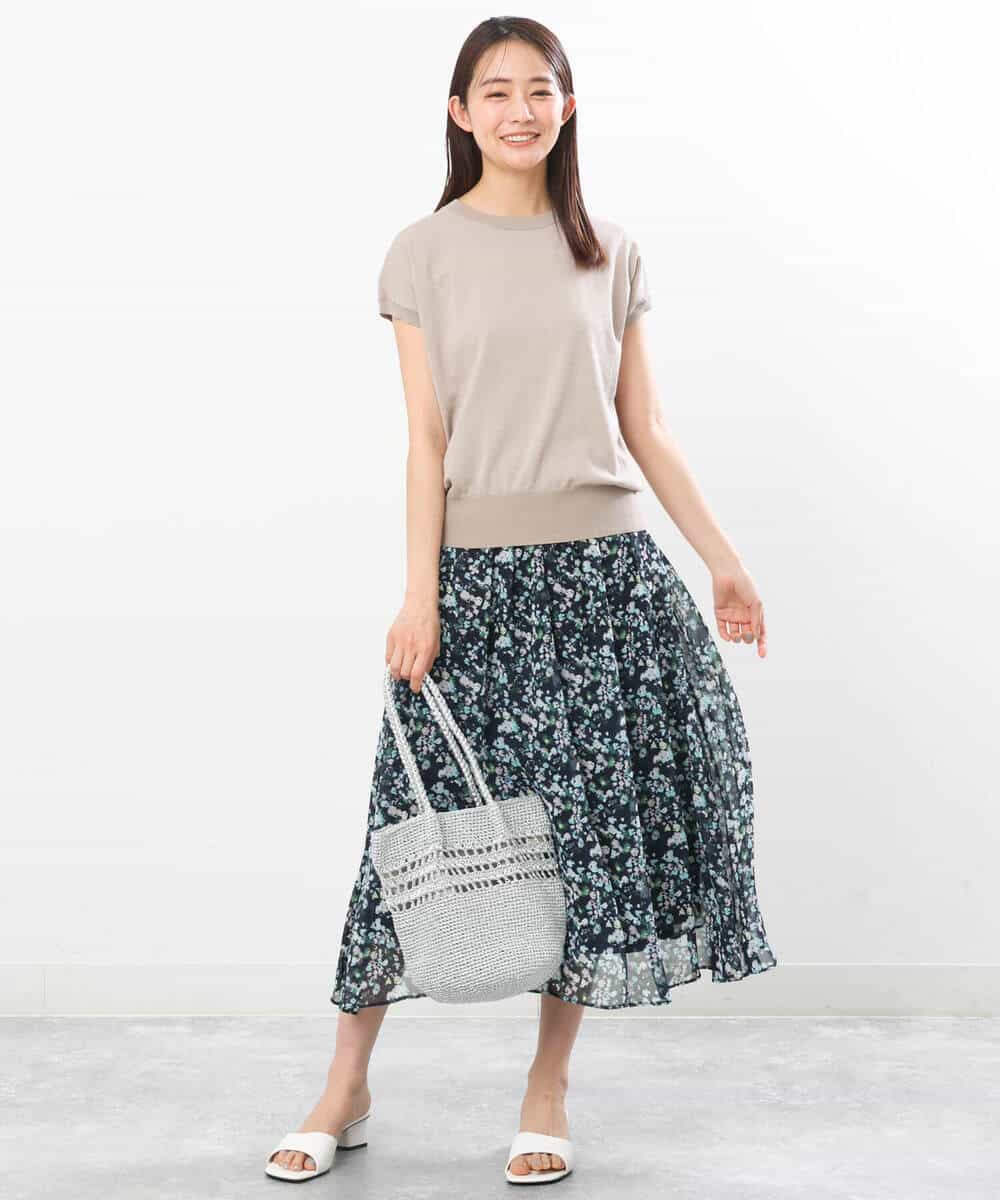 FKHGS08140 MK MICHEL KLEIN(MK ミッシェルクラン) 花柄シフォンスカート/洗える ネイビー