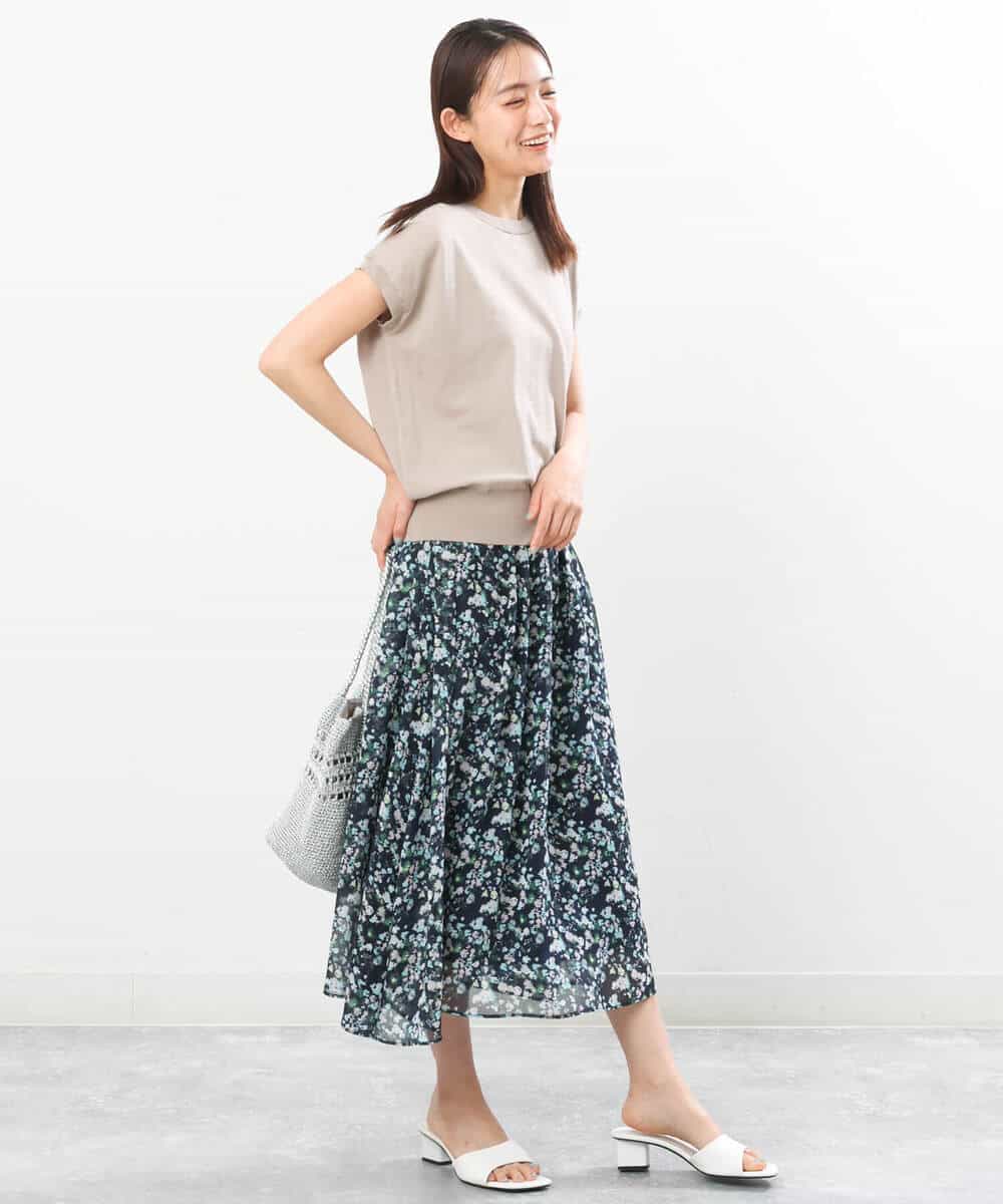 FKHGS08140 MK MICHEL KLEIN(MK ミッシェルクラン) 花柄シフォンスカート/洗える ネイビー