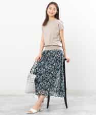 FKHGS08140 MK MICHEL KLEIN(MK ミッシェルクラン) 花柄シフォンスカート/洗える ネイビー