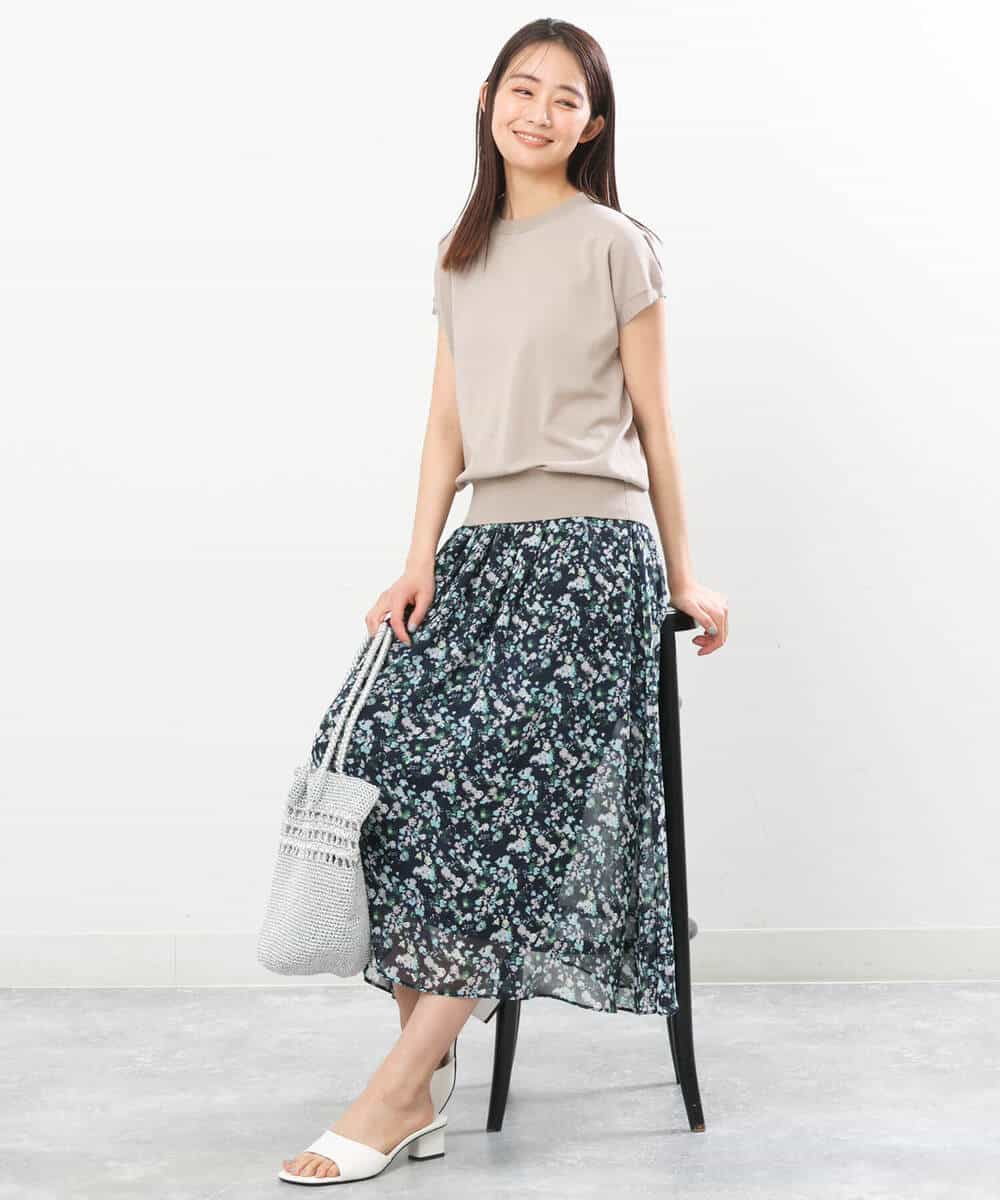FKHGS08140 MK MICHEL KLEIN(MK ミッシェルクラン) 花柄シフォンスカート/洗える ネイビー