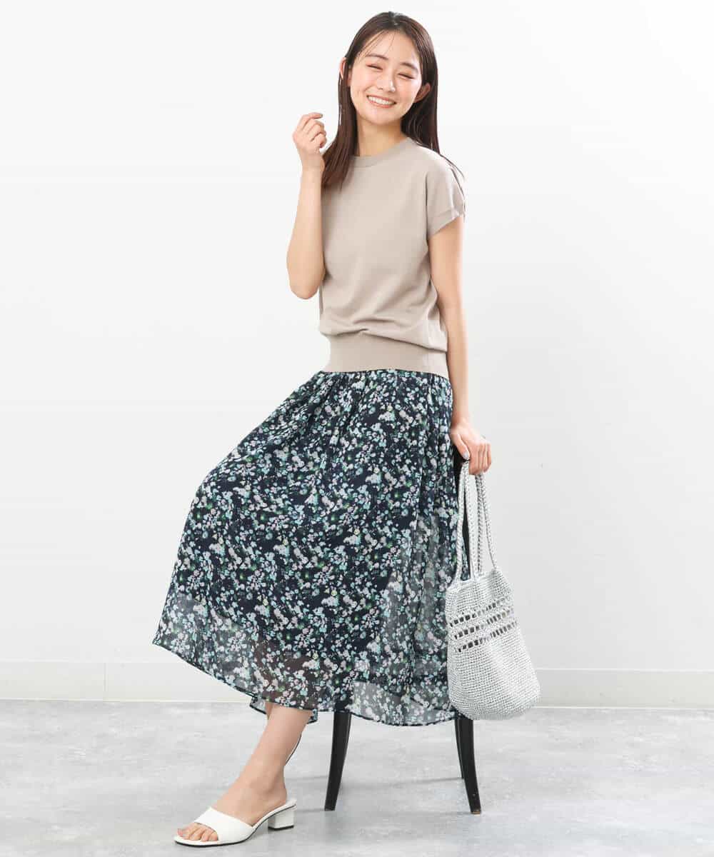 FKHGS08140 MK MICHEL KLEIN(MK ミッシェルクラン) 花柄シフォンスカート/洗える ネイビー