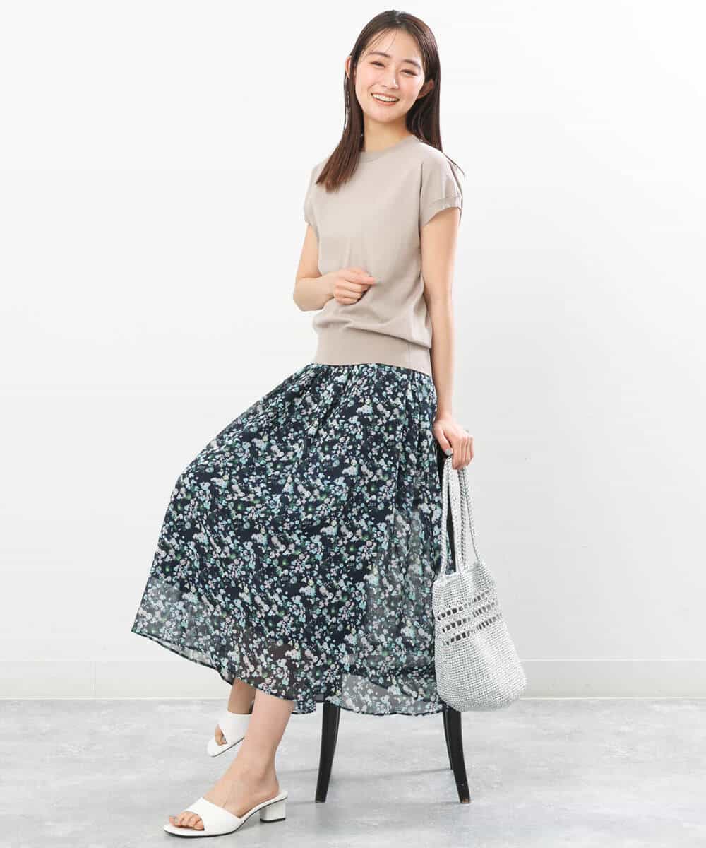 FKHGS08140 MK MICHEL KLEIN(MK ミッシェルクラン) 花柄シフォンスカート/洗える ネイビー