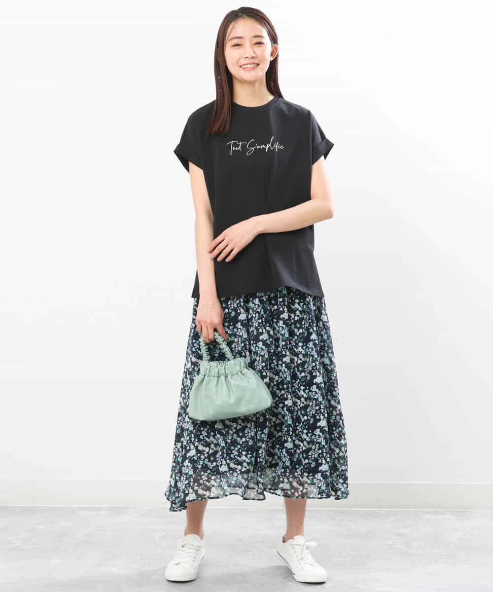 FKHGS08140 MK MICHEL KLEIN(MK ミッシェルクラン) 花柄シフォンスカート/洗える ネイビー
