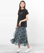 FKHGS08140 MK MICHEL KLEIN(MK ミッシェルクラン) 花柄シフォンスカート/洗える ネイビー