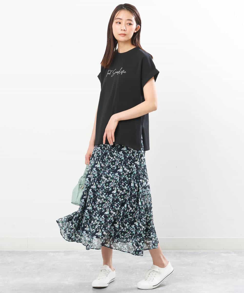 FKHGS08140 MK MICHEL KLEIN(MK ミッシェルクラン) 花柄シフォンスカート/洗える ネイビー
