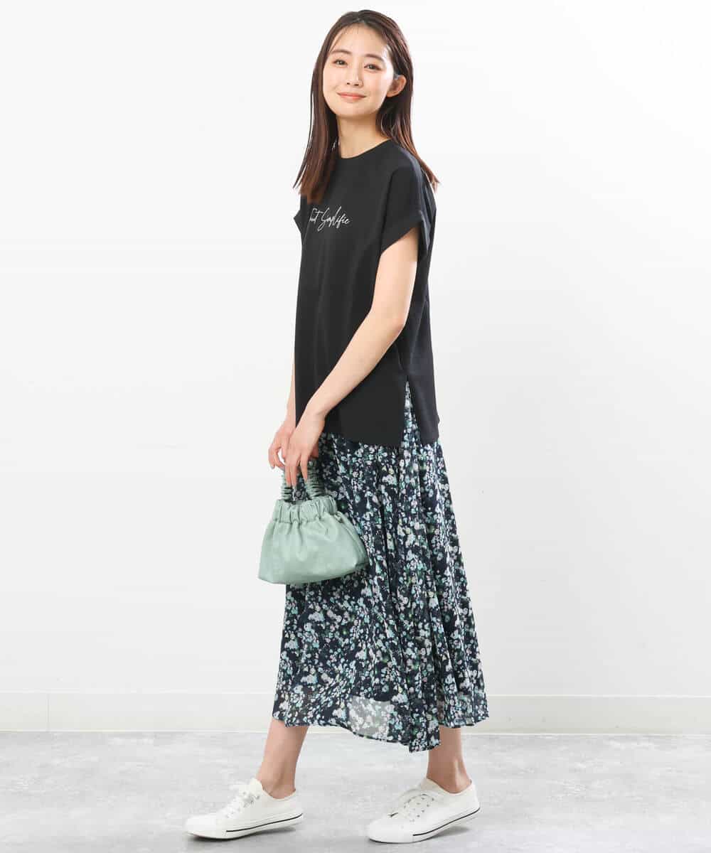 FKHGS08140 MK MICHEL KLEIN(MK ミッシェルクラン) 花柄シフォンスカート/洗える ネイビー