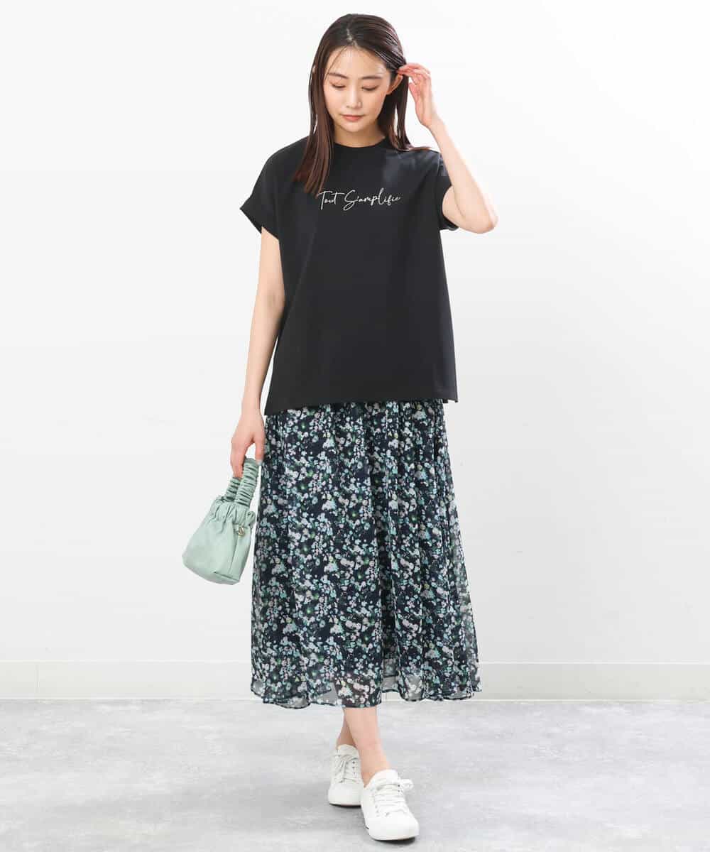 FKHGS08140 MK MICHEL KLEIN(MK ミッシェルクラン) 花柄シフォンスカート/洗える ネイビー
