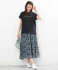 FKHGS08140 MK MICHEL KLEIN(MK ミッシェルクラン) 花柄シフォンスカート/洗える ネイビー