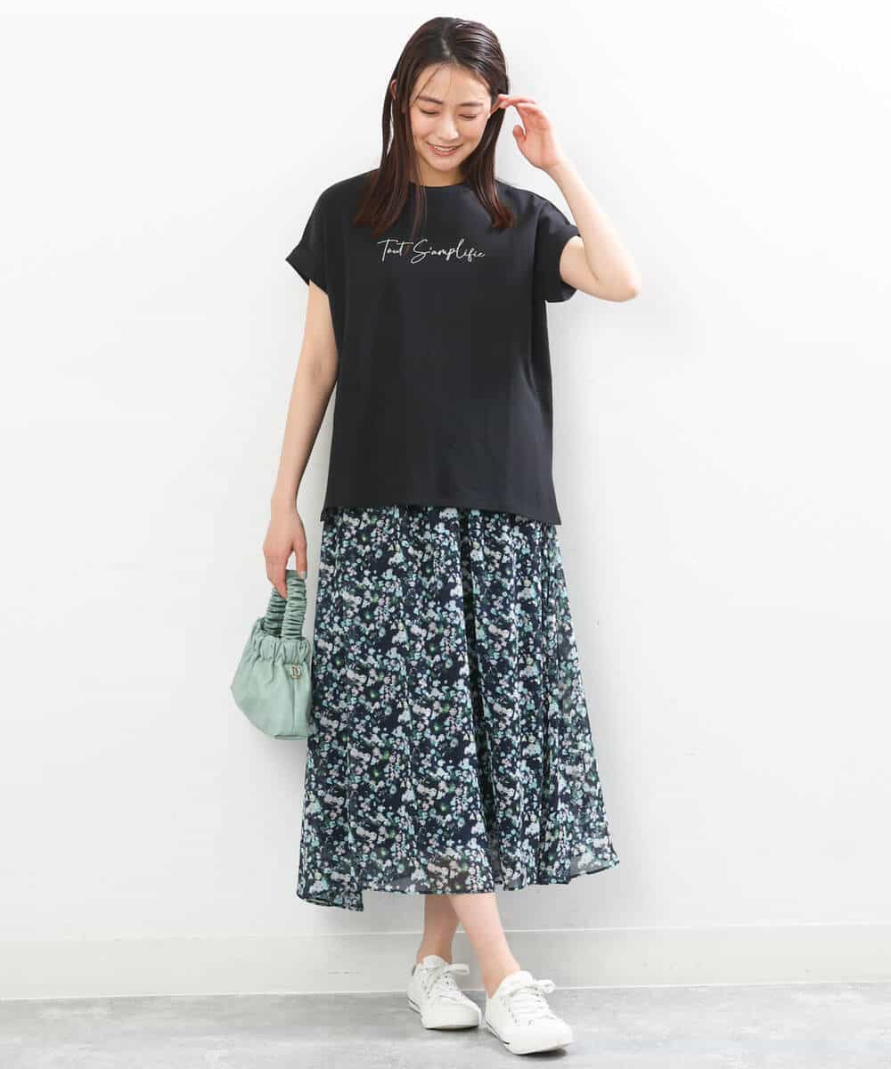 FKHGS08140 MK MICHEL KLEIN(MK ミッシェルクラン) 花柄シフォンスカート/洗える ネイビー