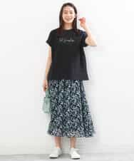 FKHGS08140 MK MICHEL KLEIN(MK ミッシェルクラン) 花柄シフォンスカート/洗える ネイビー