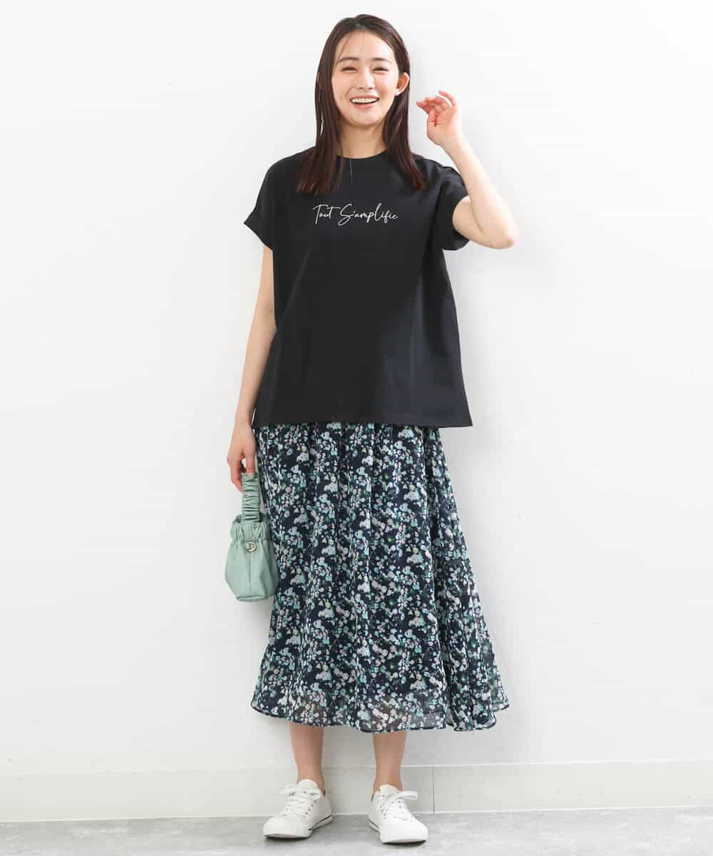 FKHGS08140 MK MICHEL KLEIN(MK ミッシェルクラン) 花柄シフォンスカート/洗える ネイビー