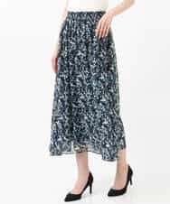 FKHGS08140 MK MICHEL KLEIN(MK ミッシェルクラン) 花柄シフォンスカート/洗える ネイビー