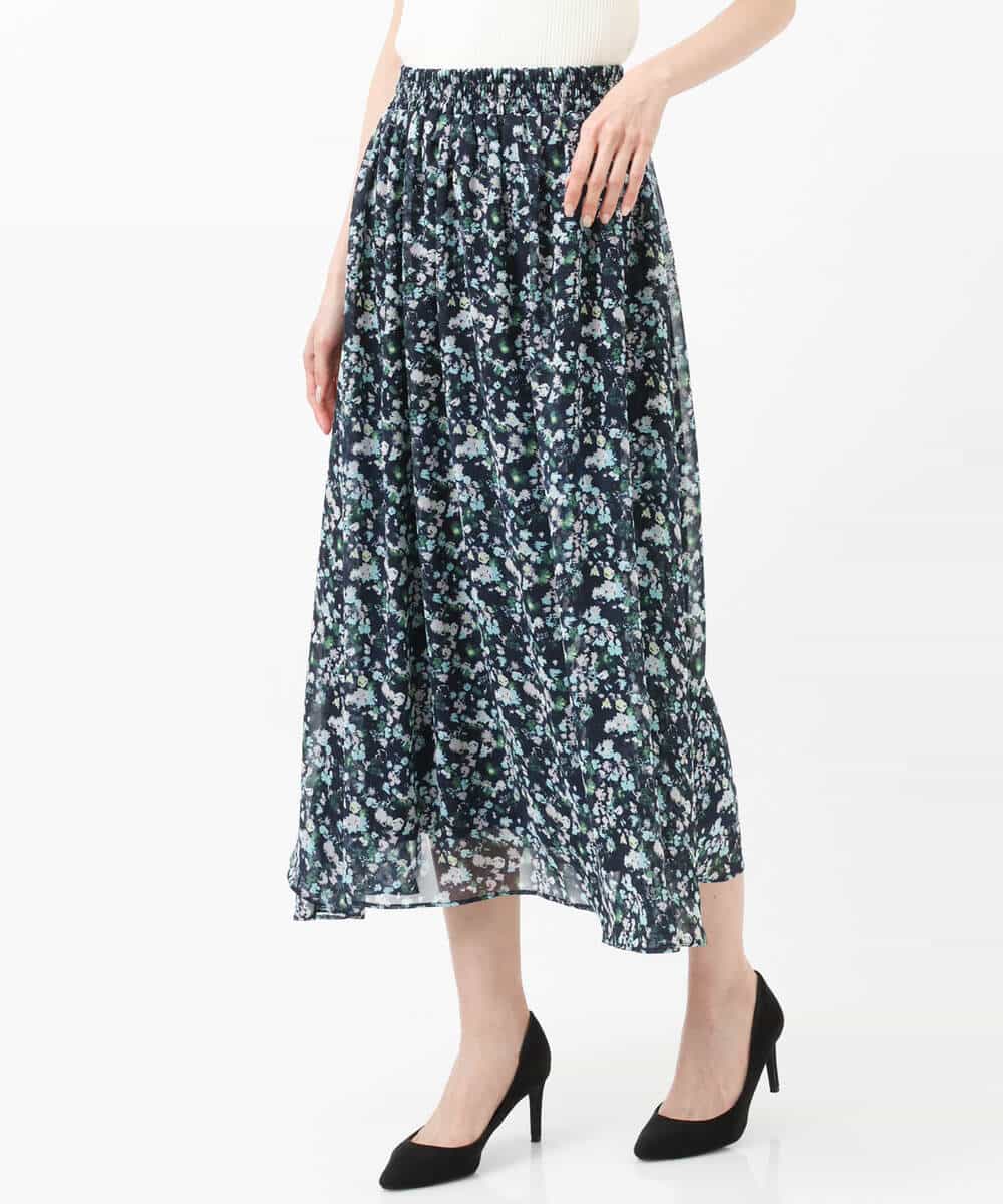 FKHGS08140 MK MICHEL KLEIN(MK ミッシェルクラン) 花柄シフォンスカート/洗える ネイビー