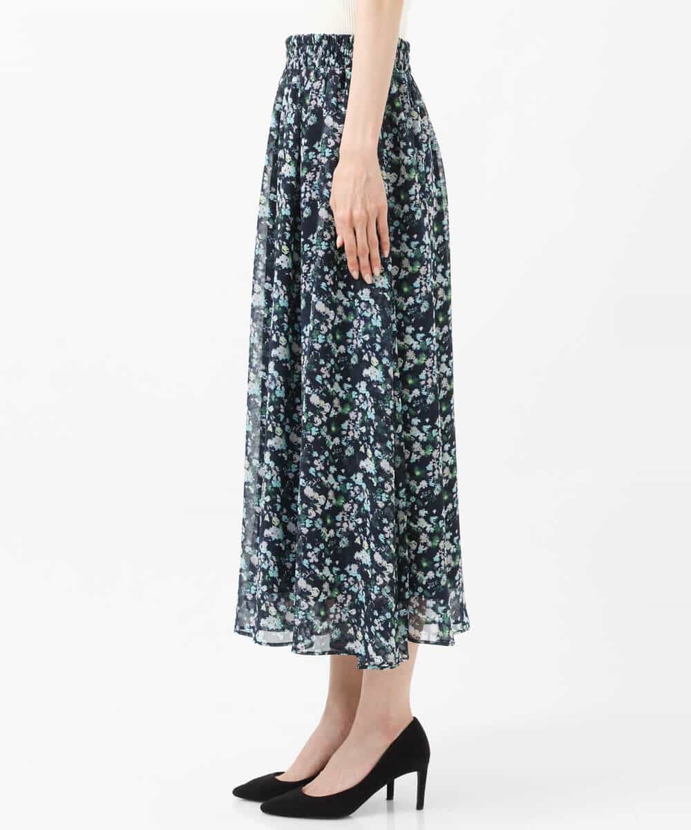 FKHGS08140 MK MICHEL KLEIN(MK ミッシェルクラン) 花柄シフォンスカート/洗える ネイビー