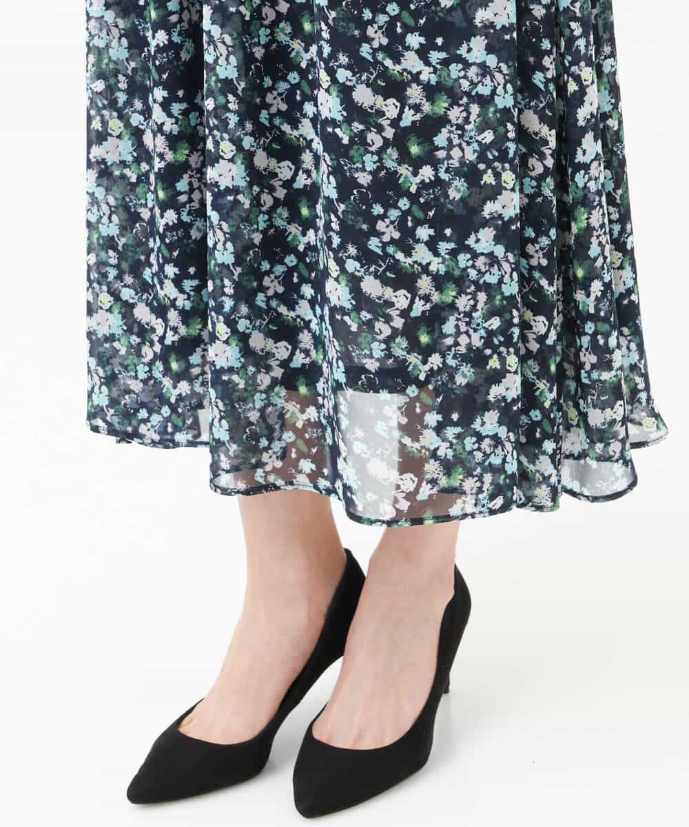 FKHGS08140 MK MICHEL KLEIN(MK ミッシェルクラン) 花柄シフォンスカート/洗える ネイビー