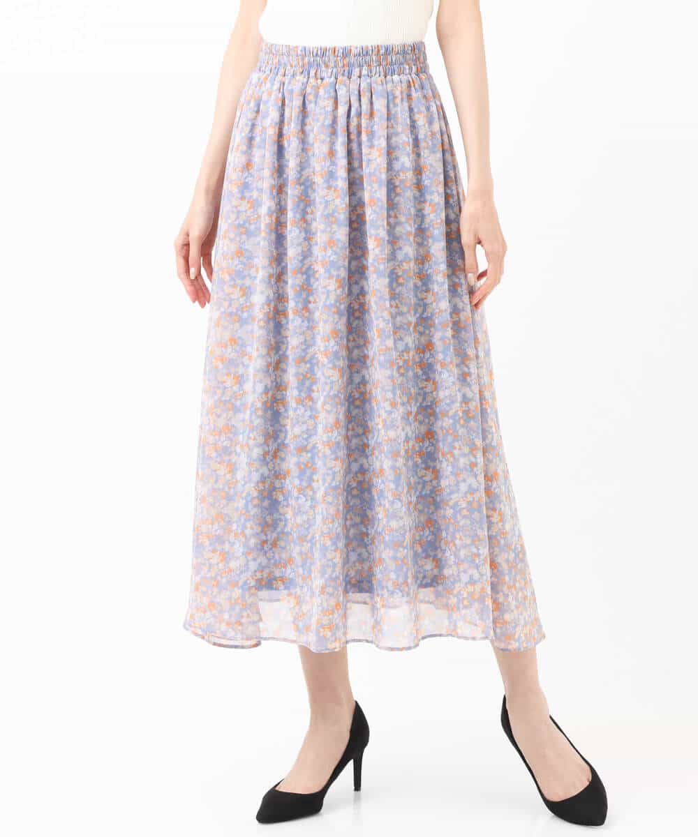 FKHGS08140 MK MICHEL KLEIN(MK ミッシェルクラン) 花柄シフォンスカート/洗える ネイビー