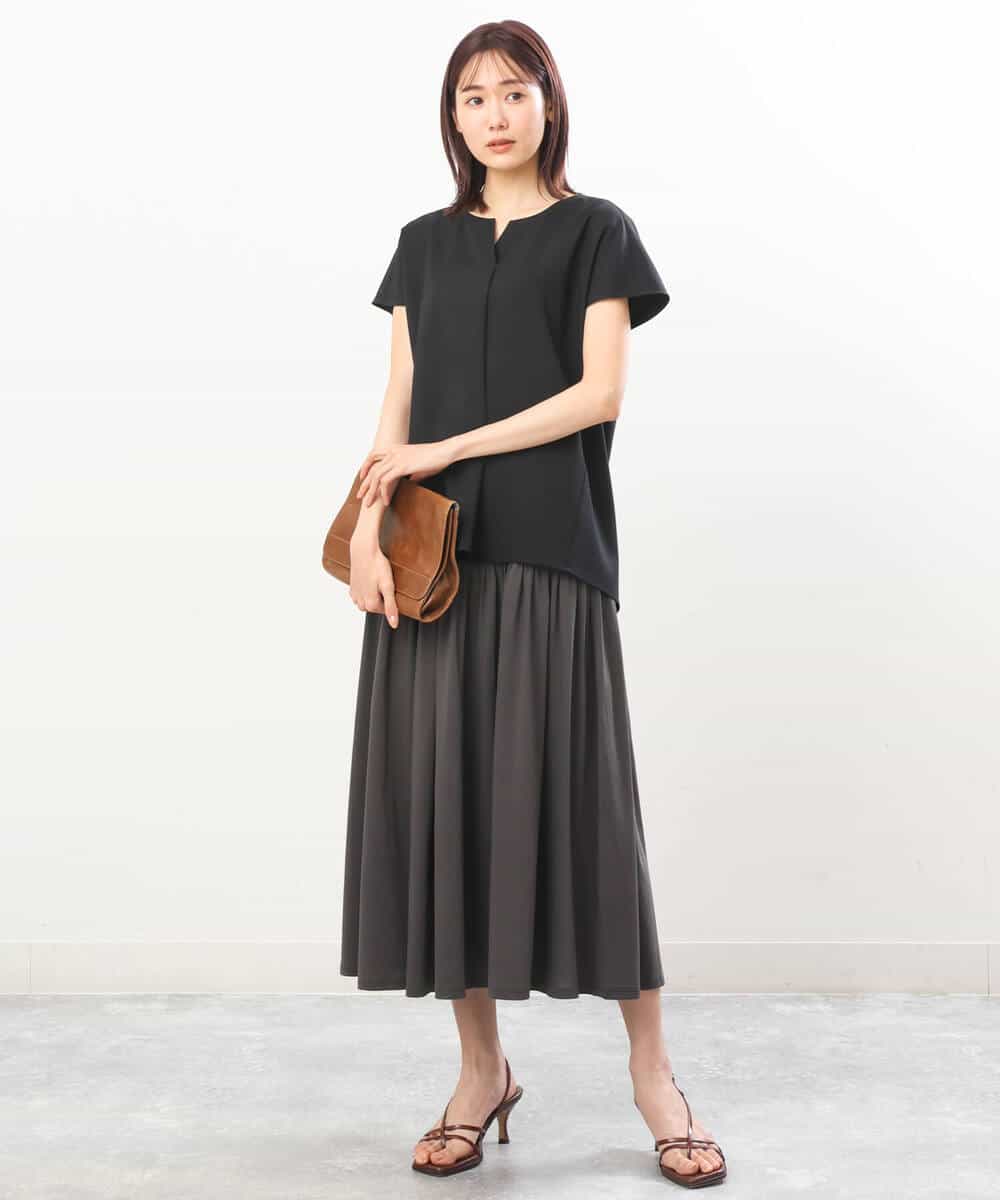 FKHGS09120 MK MICHEL KLEIN(MK ミッシェルクラン) ティアード切り替えデザインスカート/洗える ブルー