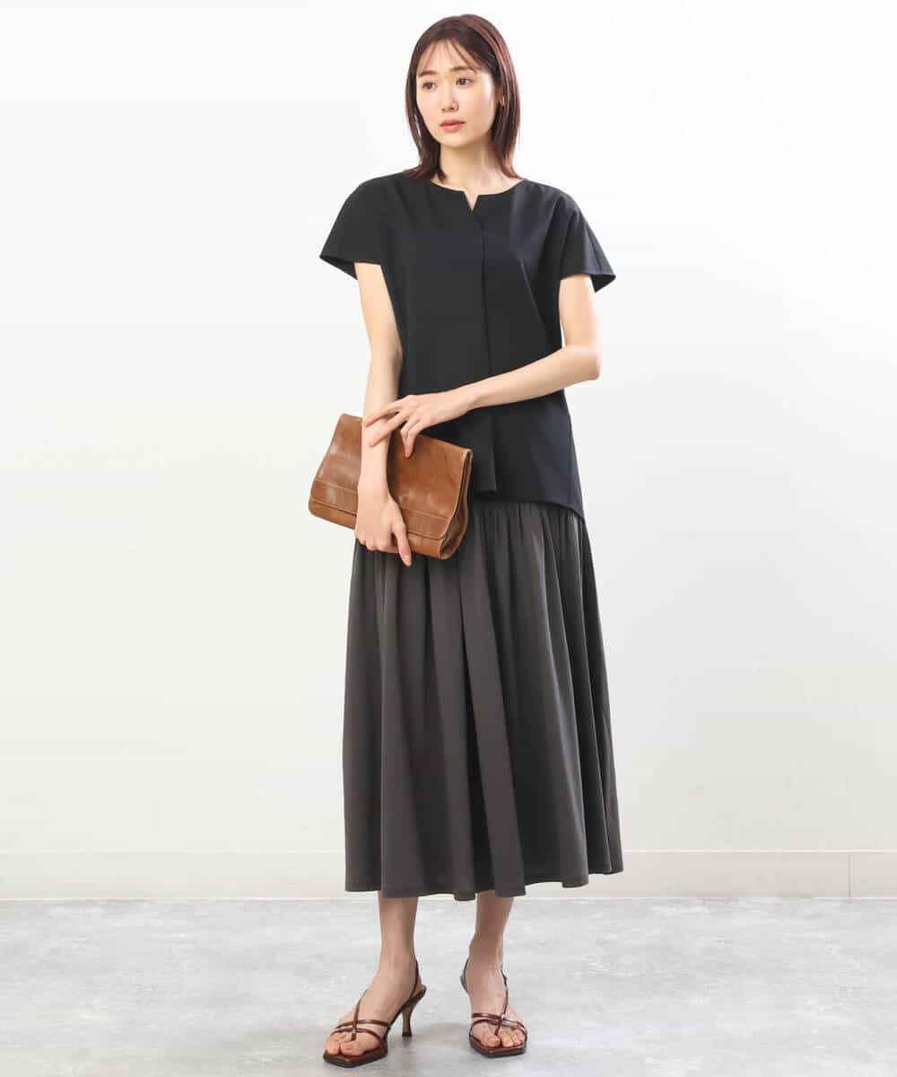 FKHGS09120 MK MICHEL KLEIN(MK ミッシェルクラン) ティアード切り替えデザインスカート/洗える ブルー