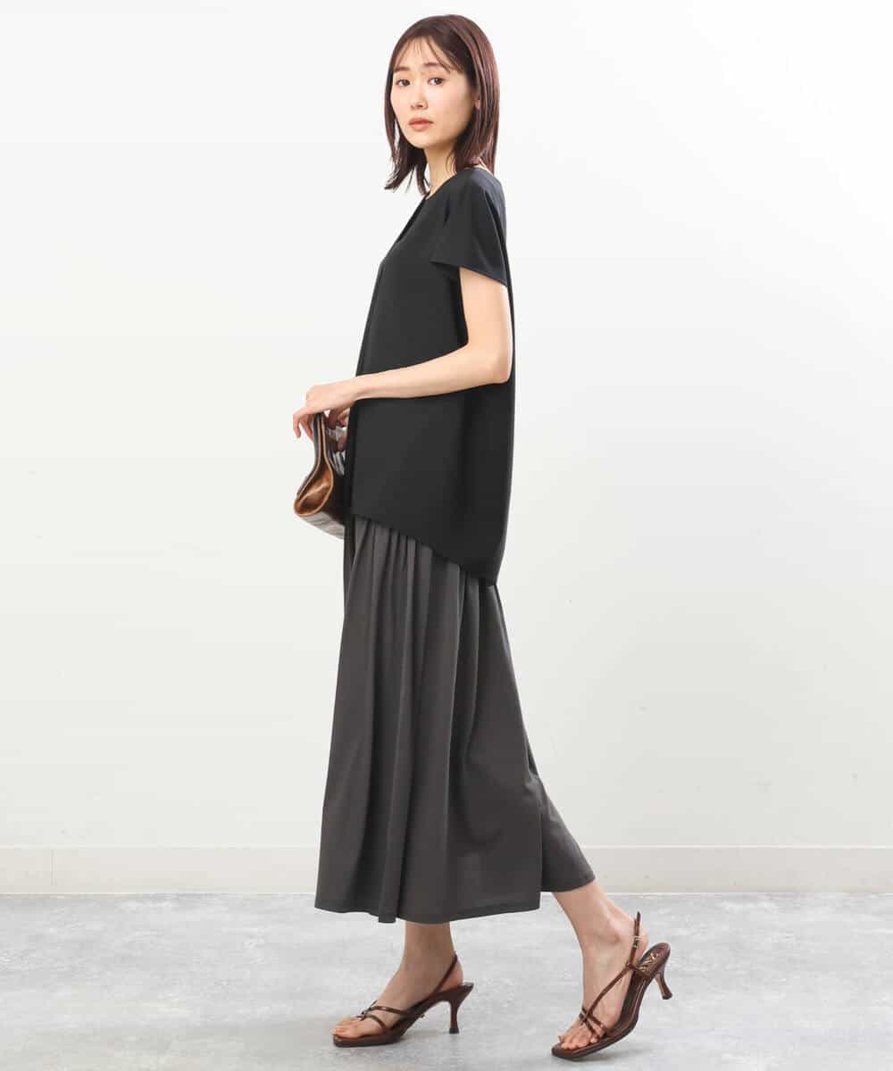 FKHGS09120 MK MICHEL KLEIN(MK ミッシェルクラン) ティアード切り替えデザインスカート/洗える ブルー